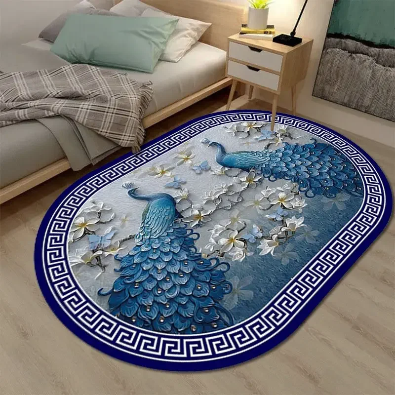 

3D Oval Carpets for Bedroom Decoration Bedside Luxury Floor Mats Thickened Tatami Rugs Room Decor Anti-slip Mat Customizable