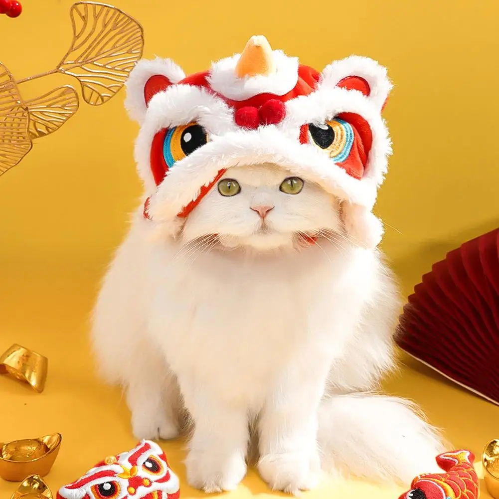 강아지 및 강아지용 귀여운 봉제 애완 동물 모자, 휴일 원피스 코스튬 용품, 부드러운 따뜻한 사자 춤 옷, 중국 새해 모자, P1i3