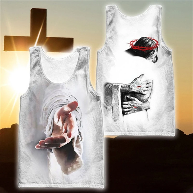 

Jesus Cross 3D Printed Men Casual Tank Top Sleeveless Sport Fitness Tops Gym Clothing Streetwear Baggy Ropa Hombres Comfortable