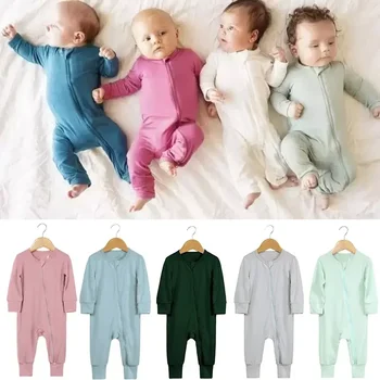 Baby Romper Bamboo Fiber Baby Boy Girl Clothes Newborn Zipper Footies Jumpsuit Solid Long-Sleeve Baby Clothing Pajamas 3 6 9 12M 3