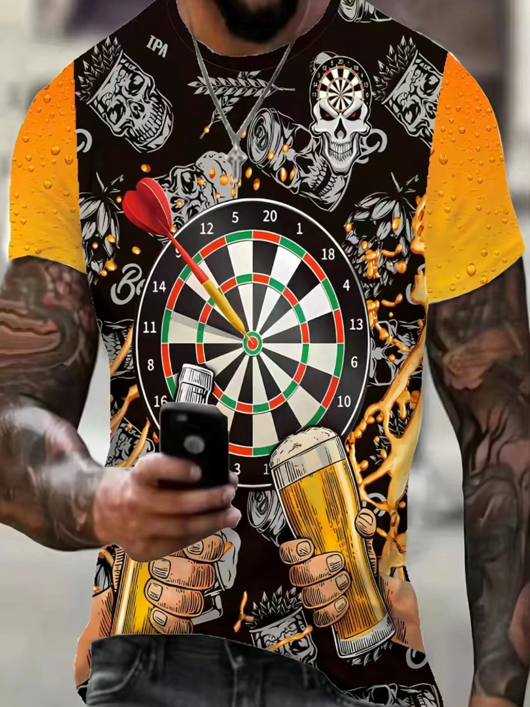 

Мужская Повседневная футболка с коротким рукавом и принтом в виде дротиков, пива и гитары, идеальный подарок на лето и осень