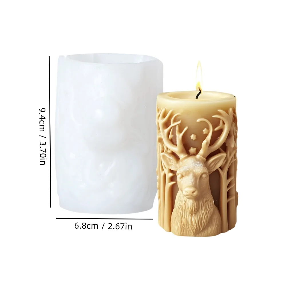 Christmas Elk Cylindrical Scented Candle Silicone Mold DIY Christmas Tree Diffuser Ornament Mold Candle Molds for Candle Making