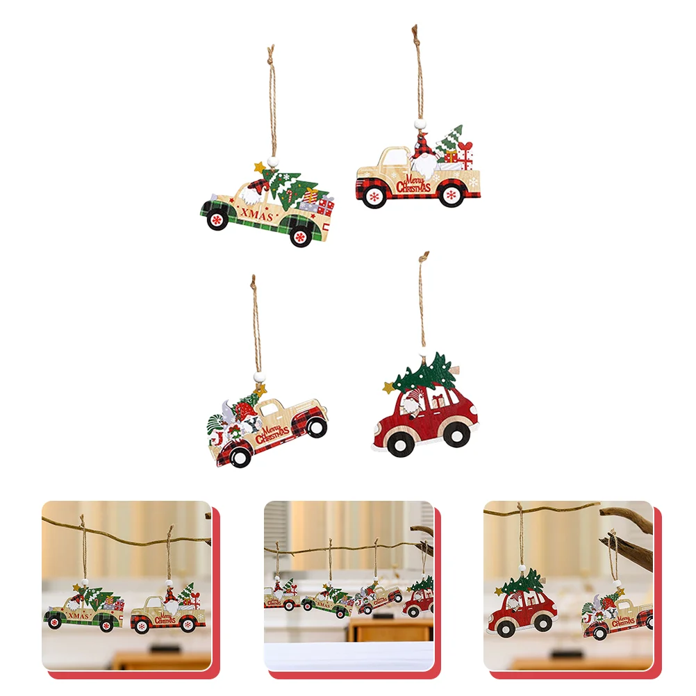 

4pcs Decorative Christmas Tree Hanging Ornaments Cartoon Car Shaped Pendants