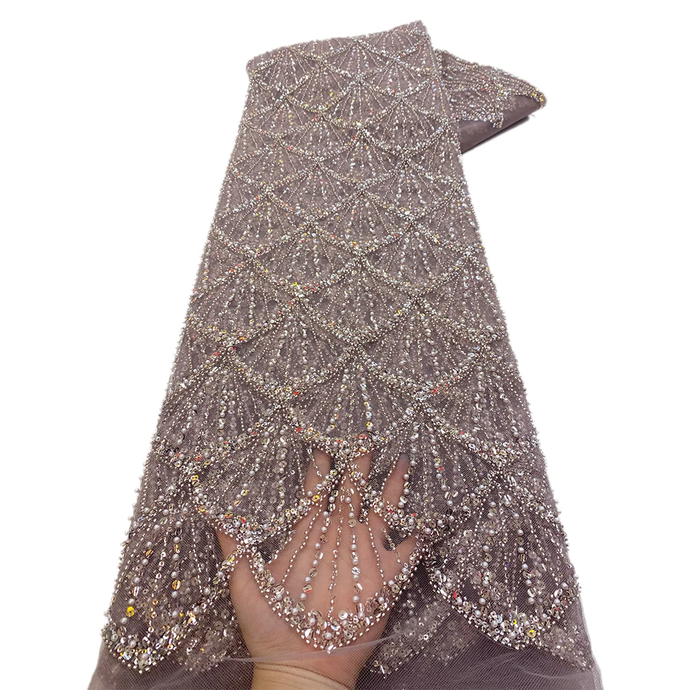 African Beaded Lace Fabric French Bridal Sequins Lace Fabric Luxury Nigerian Tulle Couture Materiel tulle fabric,sequins jacquard lace fabric,lace trim fabric