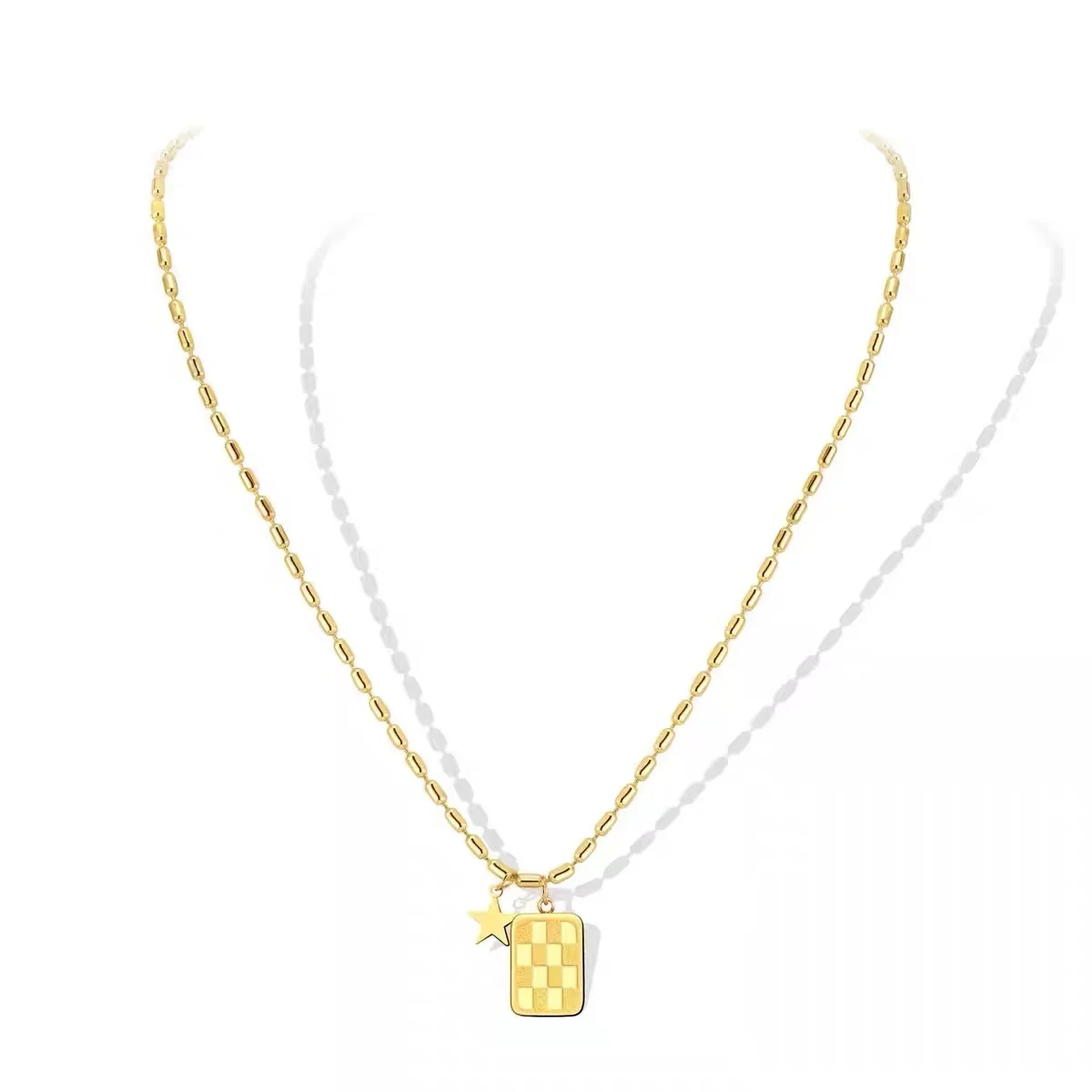 LOUIS VUITTON Heart double necklace Silver Gold LV Logo Ladies accessories  set