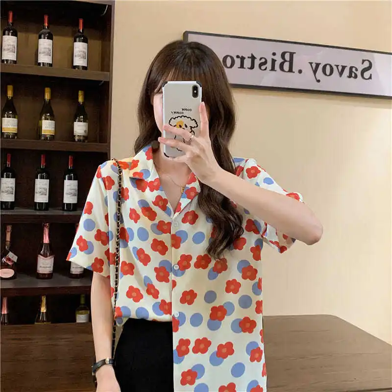 Vintage Printing Loose Shirt Tops Summer New Short Sleeve All-match Youth Blouse Fashion Trend Women Clothing hot passion summer men s lapel top sunshine fashion vitality 3d printing 2023 summer trend clothing s 3xl