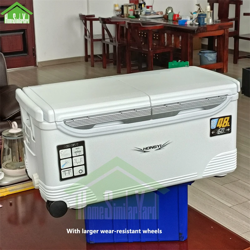 32L 48L Camping Cooler Box Picnic Fishing Large Painting Keep Cold Trolley Box 24-72H High Performance Insulation Food Storage