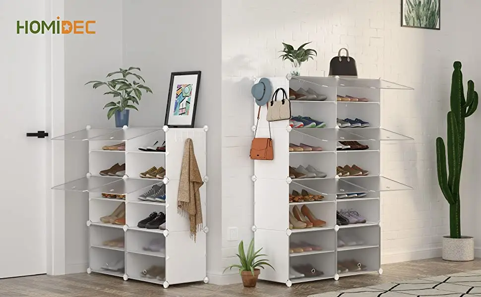 HOMIDEC homidec shoe rack, 8 tier shoe storage cabinet 32 pair plastic shoe shelves  organizer for closet hallway bedroom entryway