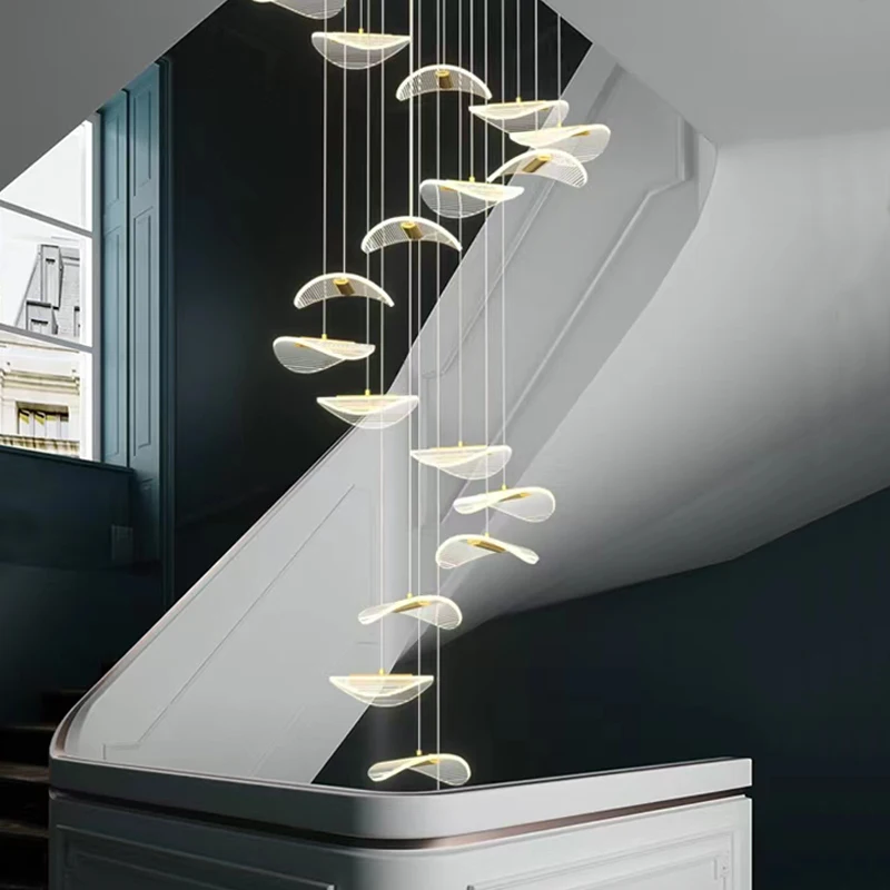 

Nordic 2022 new type empty staircase chandelier simple living room lamp bedside small night lamp duplex villa rotary Chandelier