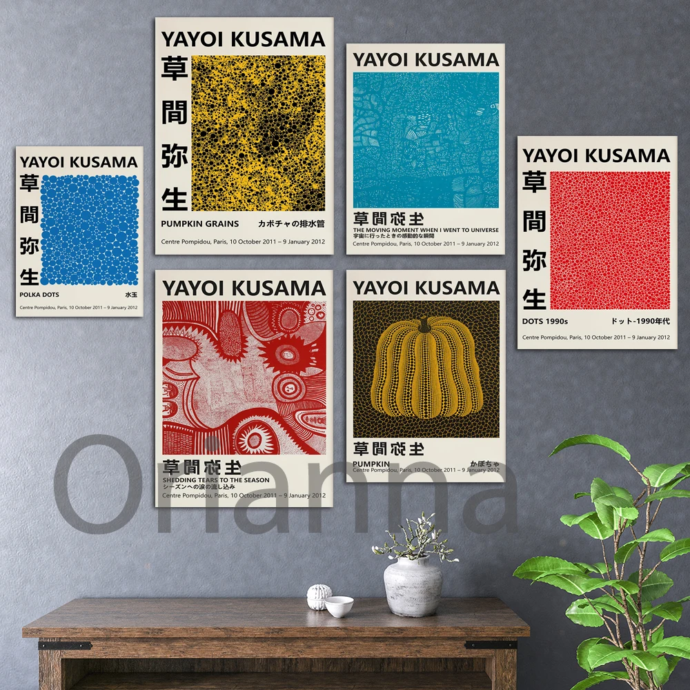 Poster Di Zucca Di Yayoi Kusama, Stampe D'Arte Astratte-Pittura Su Tela Stampabile Su Tela-Stampe Di Yayoi Kusama Mostra Poster Blu