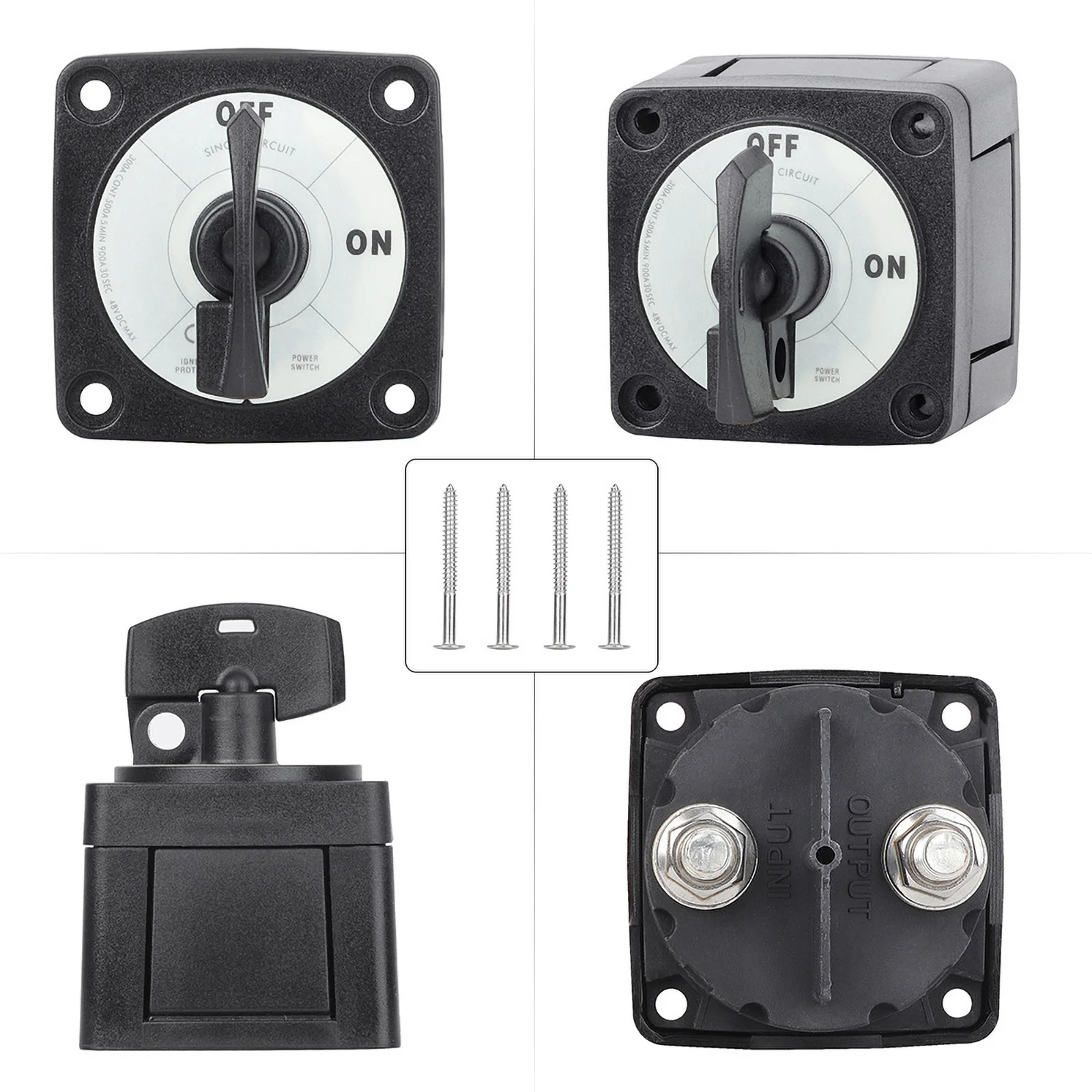 Marine-Trennschalter mit Schlüssel, drehbar, für Camping, Wohnmobil, LKW, Boot, Einzelbatterie, 2 Positionen, 300A DC, 48W – Detail 3