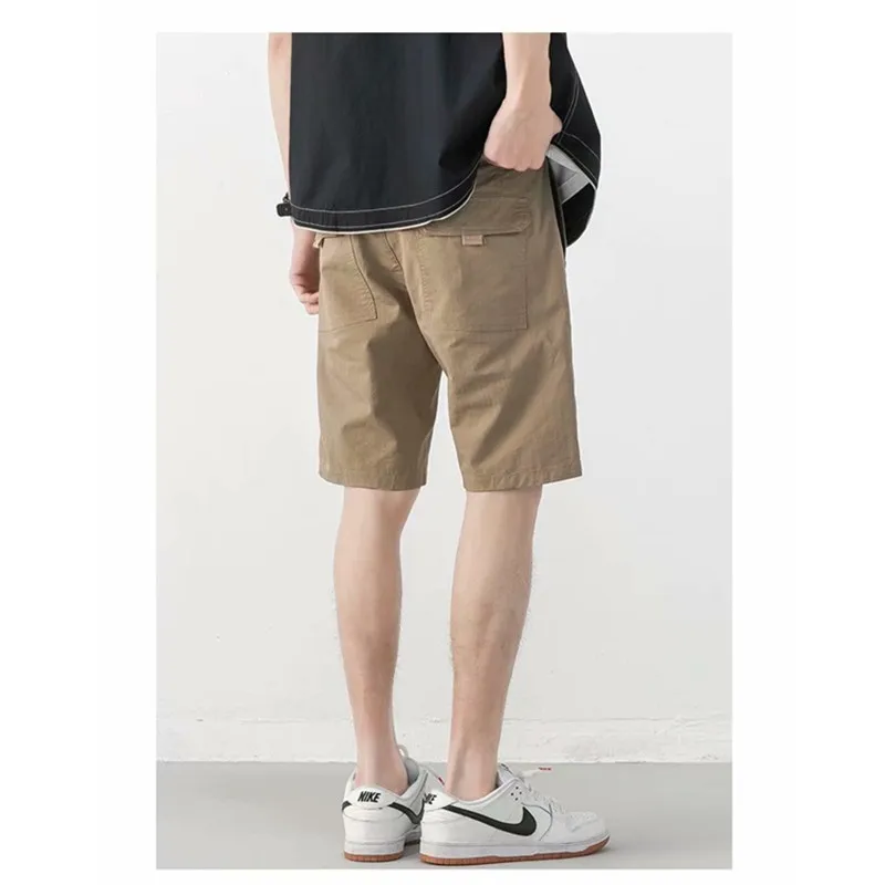 New Men's Summer Casual Loose Cargo Shorts Solid Color Straight Mid Pants