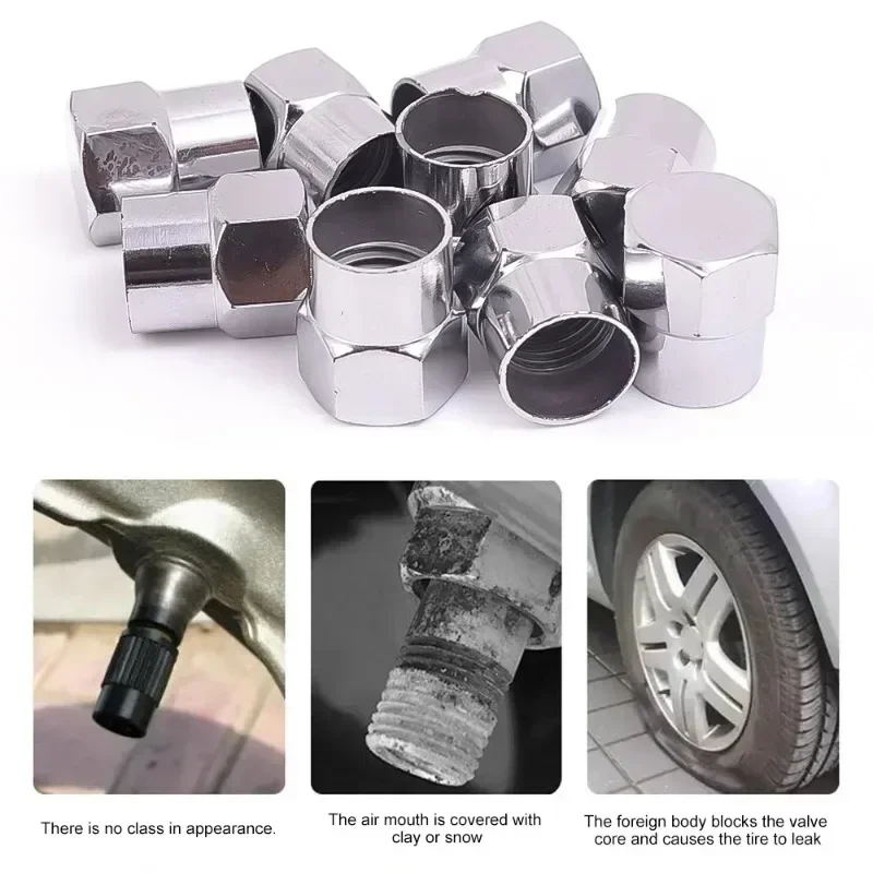 10-Piece Chrome Dust-Proof Tire Valve Cap Set with O-Ring Seal