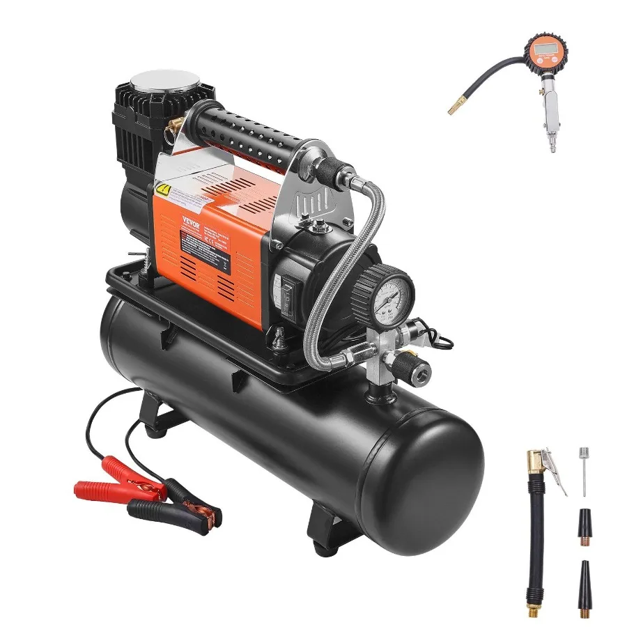 12V Heavy Duty Air Compressor with 6L Tank Kit 6.35 CFM Portable Tire ...