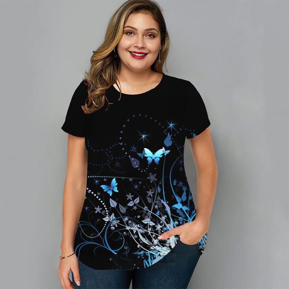 Floral T Shirt Für Frauen Übergroßen Y2k Mädchen Kleidung O Hals Mode Kurzarm Bluse Sommer Neue Streetwear Weibliche Casual tops