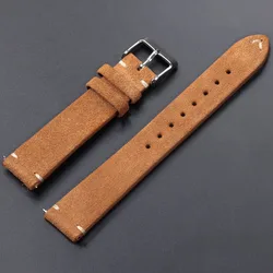 Premium Quick Release Soft Suede Watch Strap, Calfskin Wristband - 22mm (Light brown)