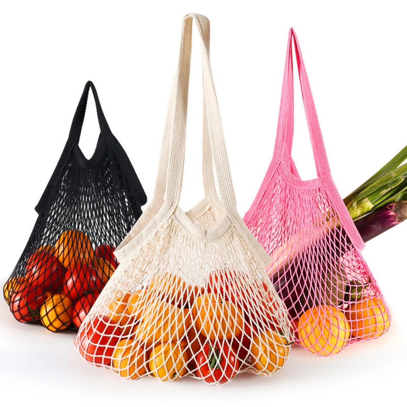 Eco-Friendly Reusable Mesh Grocery & Produce Storage Bags with Long Handles