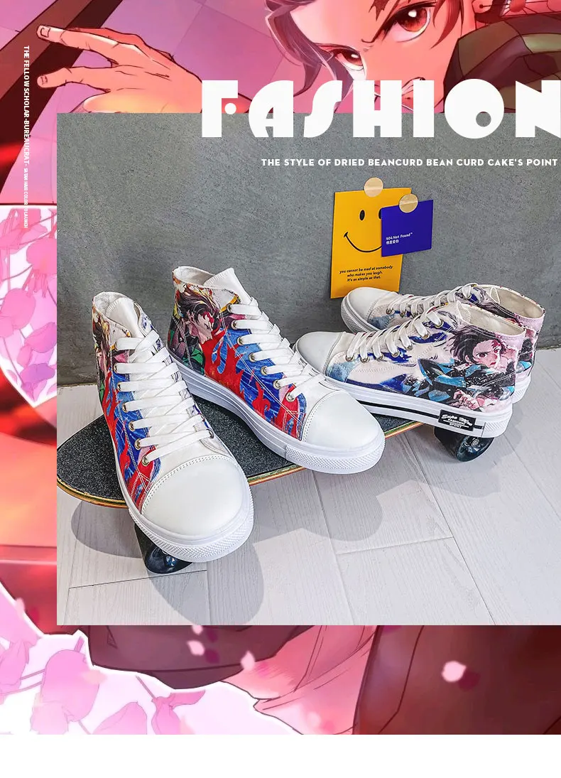 Anime Shoes Nezukol Anime Sneakers Cartoon Tanjirou Cosplay Women Casual High Top Shoes Anime Shoes Running Sneakers 35-46