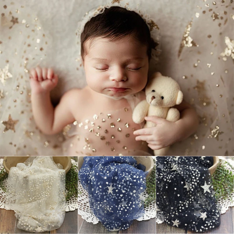 

Dvotinst Newborn Baby Photography Props Blingbling Stars Wrap Starry Galaxy Ultra-thin Mesh Wraps Studio Shooting Photo Props