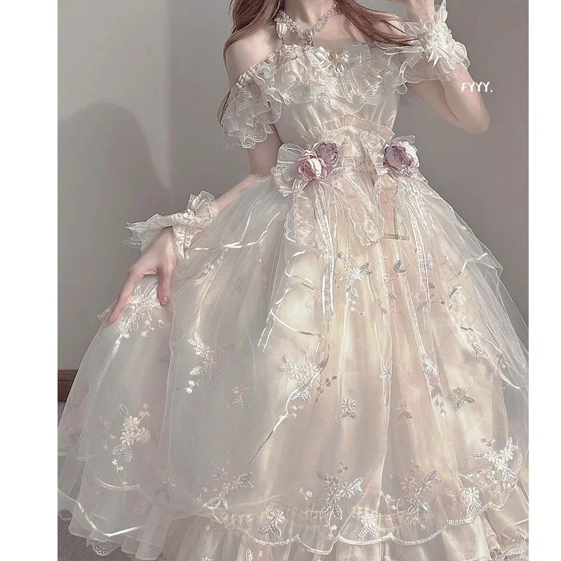 Snow White Slight Flower Marriage JSK Gorgeous Court Classic Lolita Sling Dress coscarnival