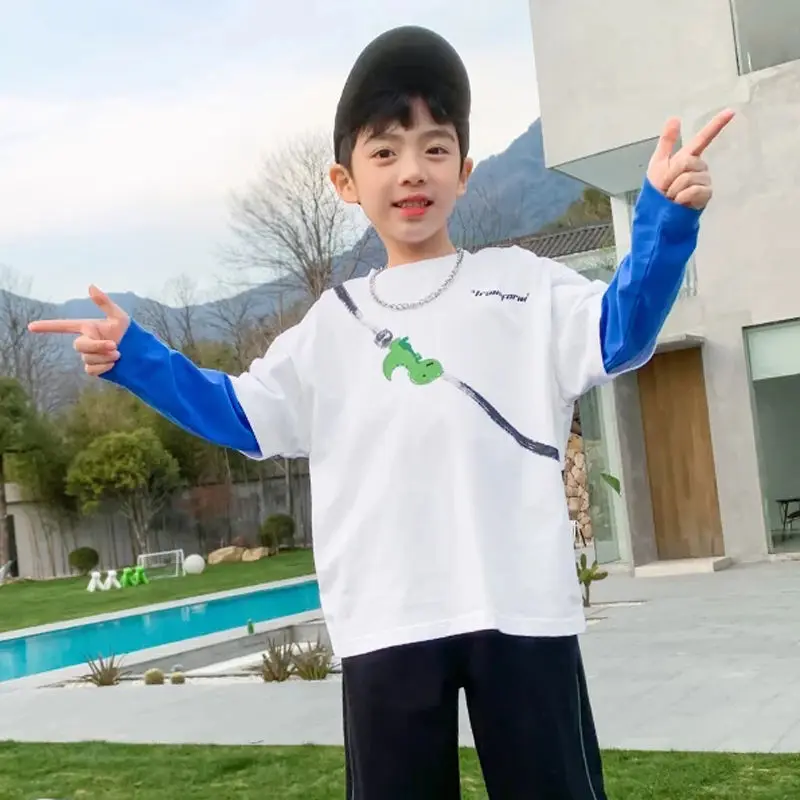 New Spring And Autumn Boys O-Collo Pullover Youth Casual Sweatshirtboys Felpa Cartoon Letter Printed Cotton Manica Lunga Top