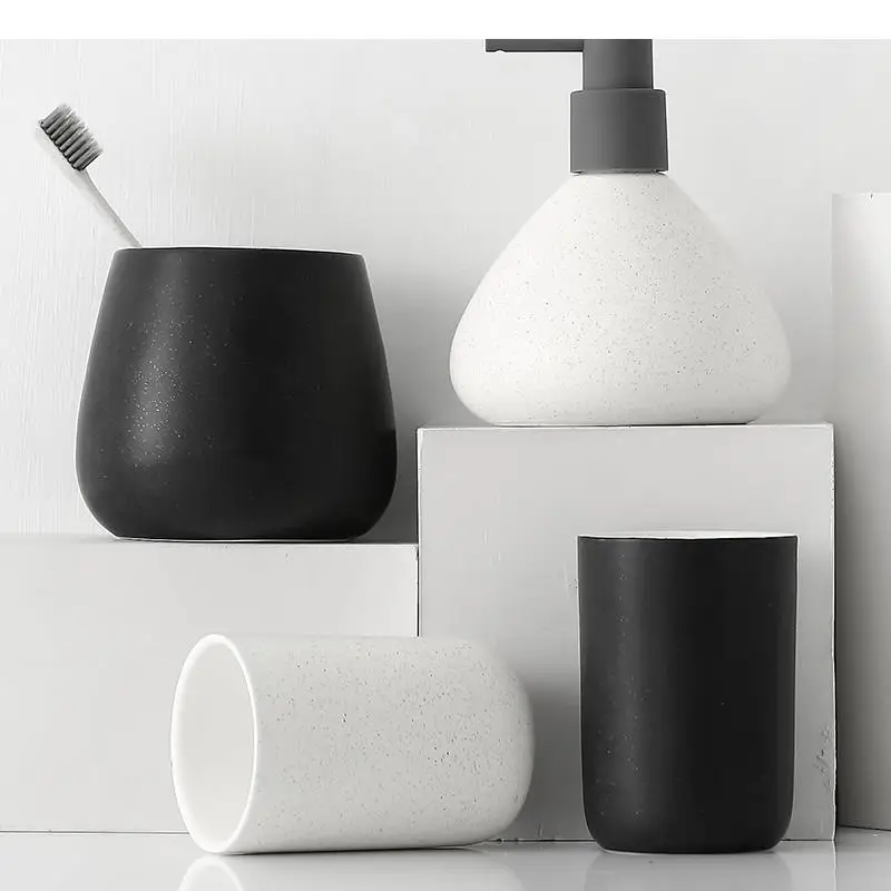 

Nordic Ceramics Lotion Bottle Mouthwash Cup Soap Dish Bathroom Supplies Four Piece Set Home Bathroom Accessories Five-piece Set