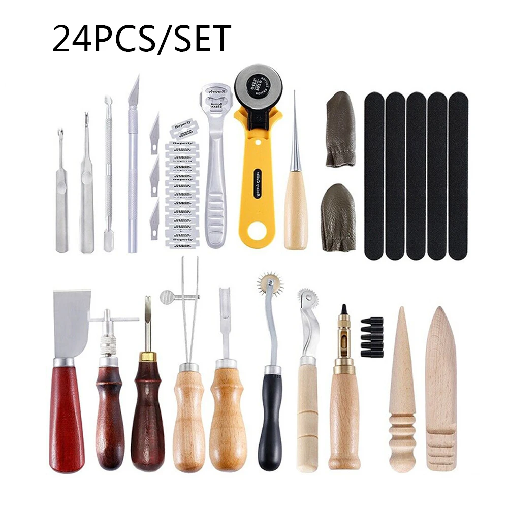 

Leather tool set 24 pieces handmade leather hand sewing set novice DIY leather set 03 styles Leather Tools Leather Tools Hand Se