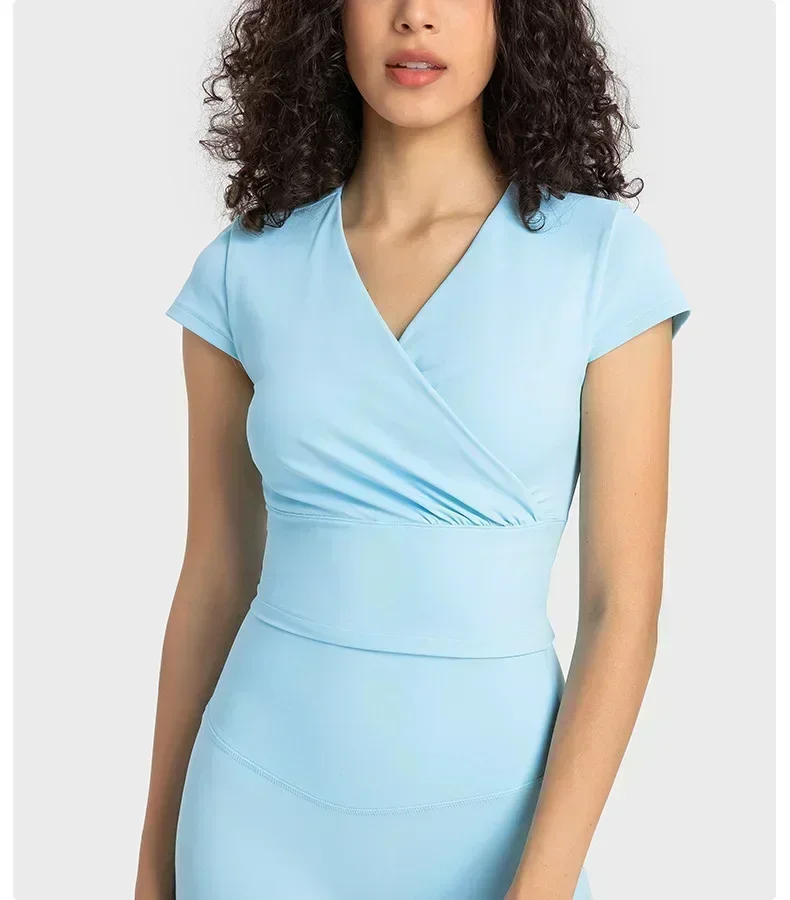 Lemon Women's Short Sleeve Top Yoga T-shirt Gym Fitness Sport Shirts Women Clothing Sportswear Artistic Fold Outdoors Blouse