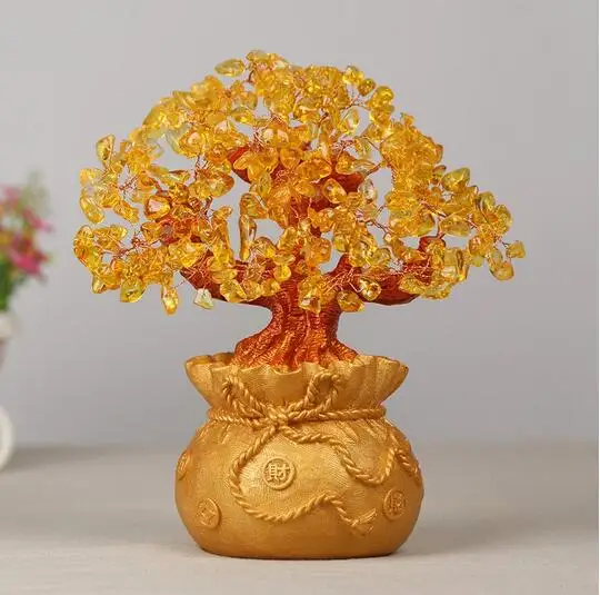 

25cm Natural crystal yellow fortune tree decoration tree money tree