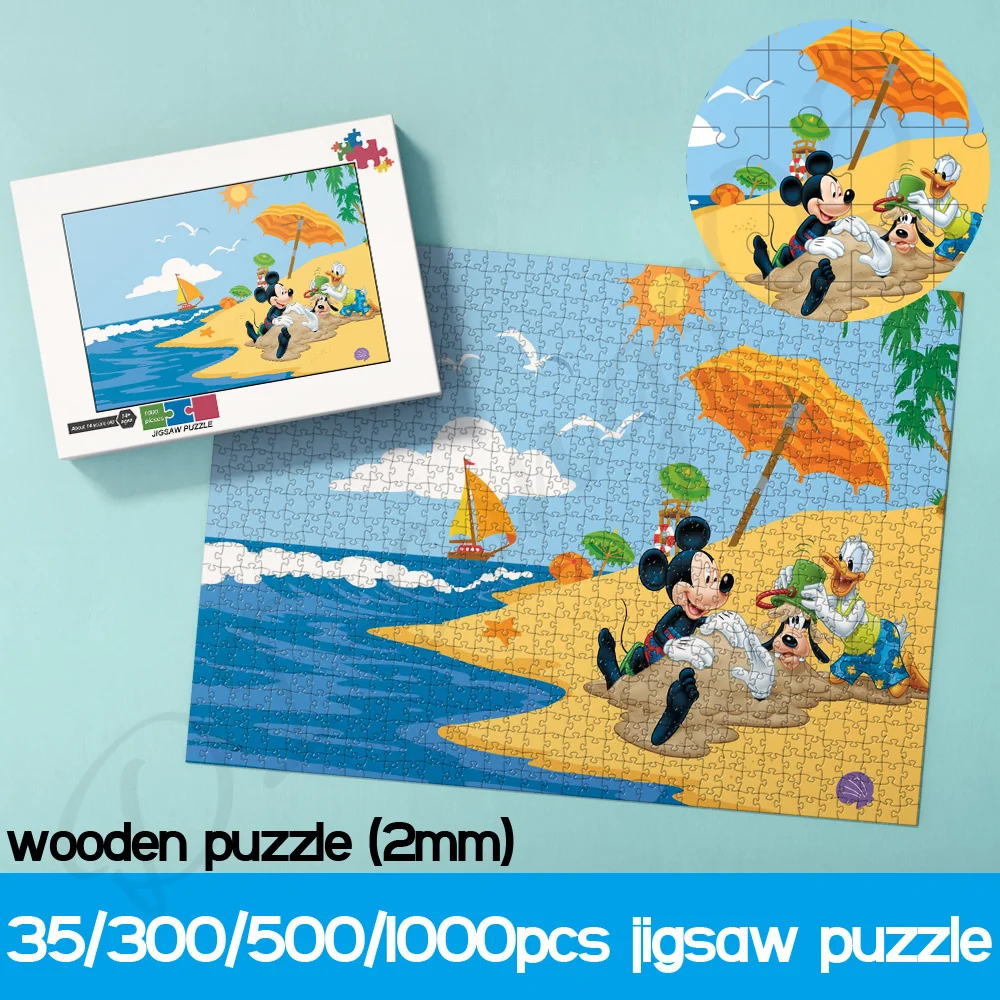 

Disney Cartoon Puzzles for Kids Mickey Donald Duck and Goofy On Beach Side Animation Wooden Boxed Puzzles Unique Handmade Gifts