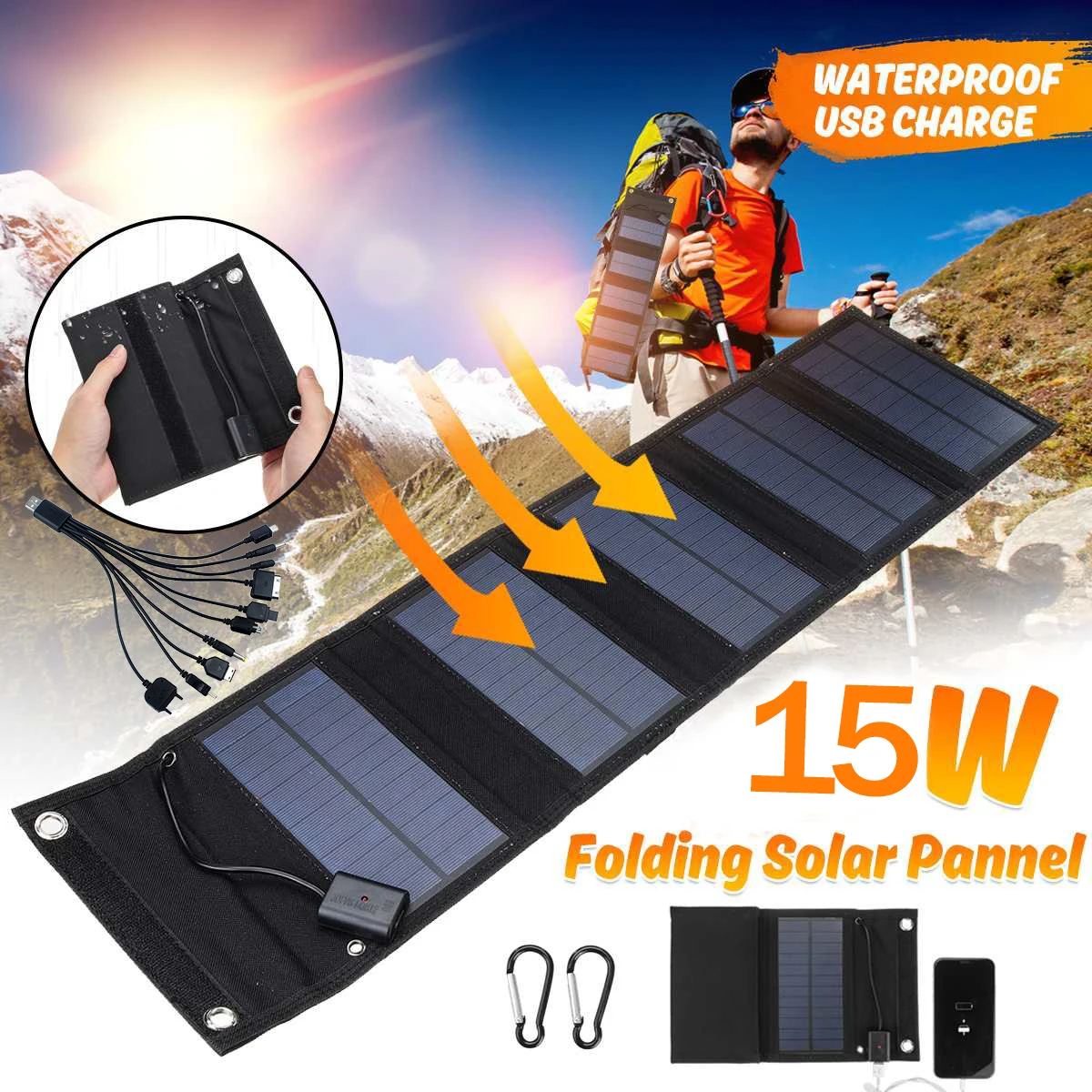 15w Outdoor Foldable Solar Panels Cell 5v Usb Portable Solar Smartphone Battery Charger For