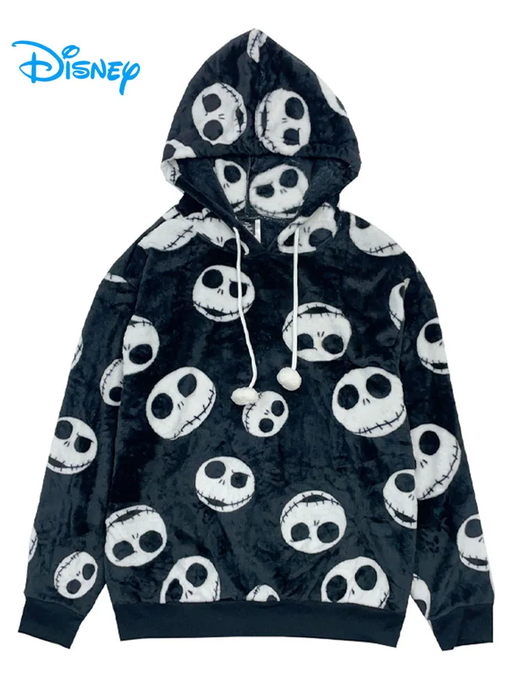 Disney The Nightmare Before Christmas Hooded Sweatshirt Women Fleece Velvet Hoodies Long Sleeve Warm Pullover Tops Jacket Unisex