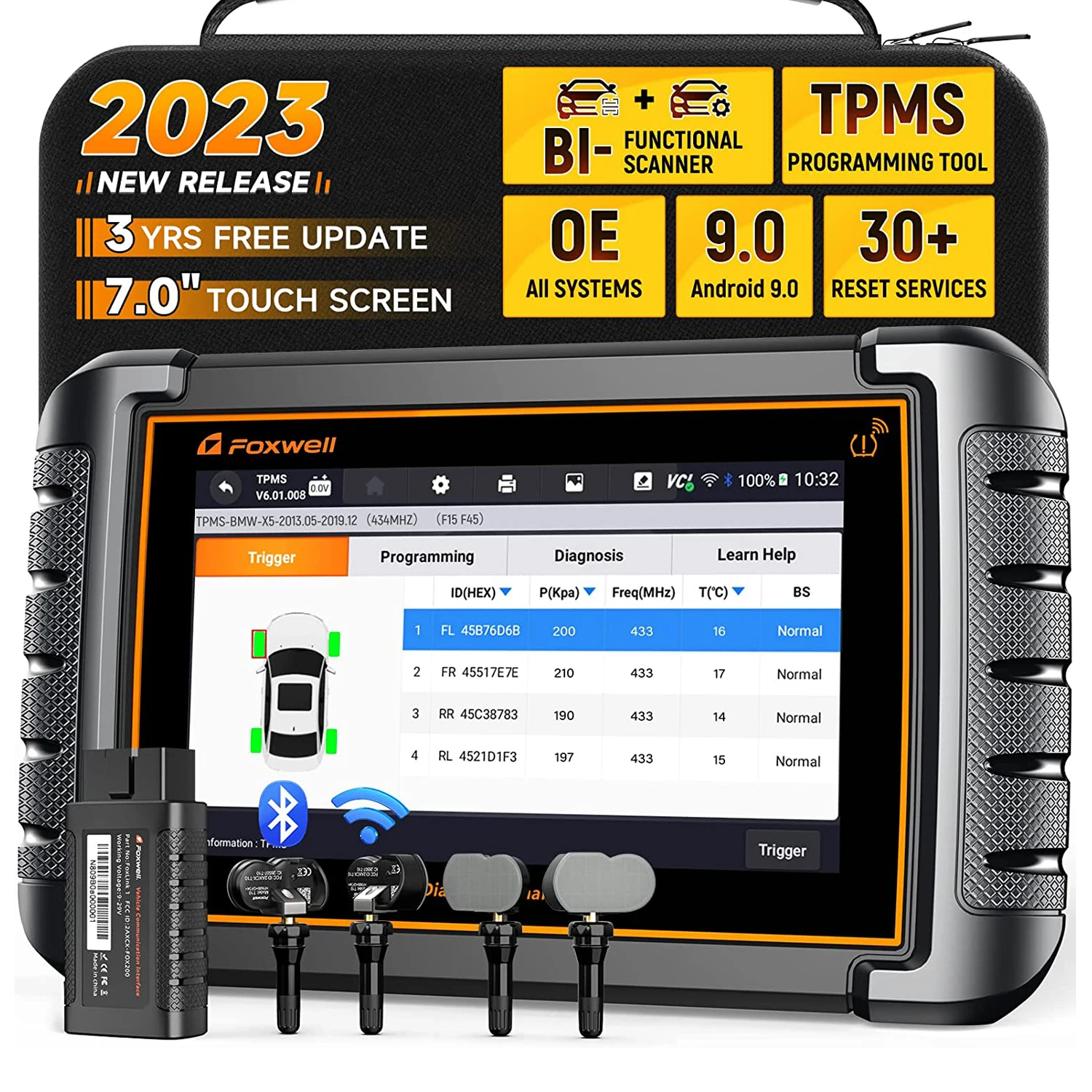FOXWELL NT809TS OBD2 Bluetooth Scanner Car Tpms Diagnostic Tools 4PCS T10 Sensor Active Test 30+ Reset OBD2 Automotive Scanner