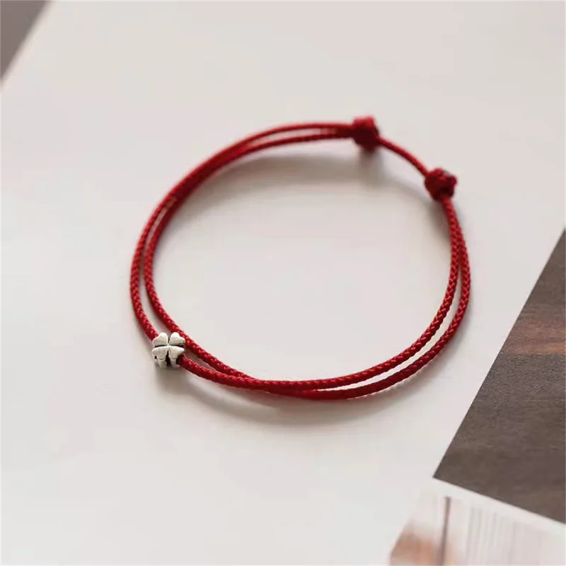 Mini Fashion Four-leaf Clover Red Thread String Bracelet Lucky Red Handmade Rope Charm Bracelet For Women Men Jewelry