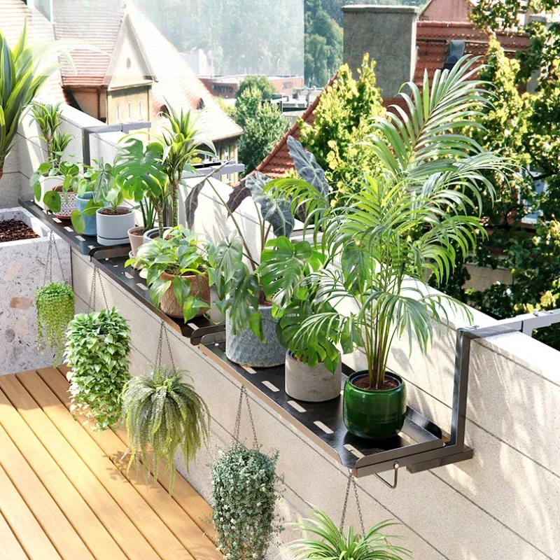 Adjustable Balcony Railing Planter Iron Art Hanging Pot Holder Rail Hanging Storage Rack Windowsill Plant Stand