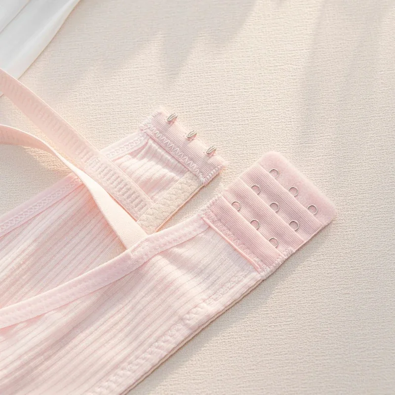 Full Cotton No Steel Ring Bra for Women Summer Breathable Light Color Plus Size Bras Girls Gathered Chest Lift Fashion Underwear 6