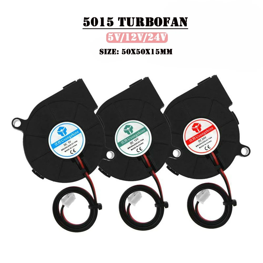 Ventilador Turbo Brushless 3d Printer Peças 2pin para Extrusora dc Cooler Blower Parte Ventiladores de Plástico Preto 10 Pcs 5015 5v 12v e 24v
