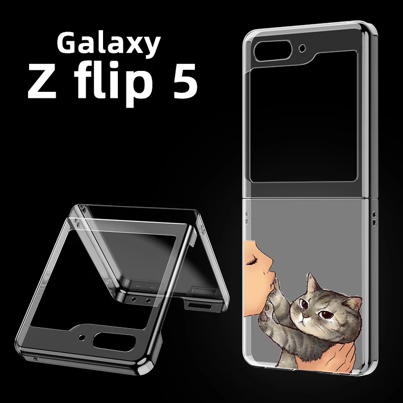 Kuss Katze niedlichen Kätzchen Cartoon harten PC Telefon Fall für Samsung Galaxy Z Flip 5 transparente Abdeckung für Galaxy Z Flip 6 faltbare Shell