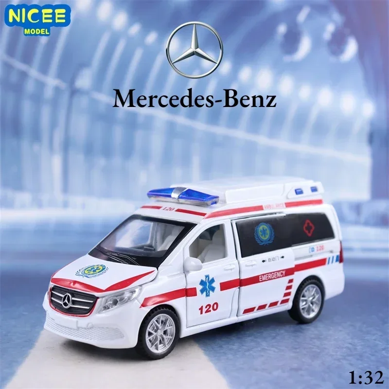 1:32 Mercedes-Benz Emergency ambulance 120 Diecast Metal Alloy Model car Sound Light Pull Back Collection Kids Toy Gifts F527 1 28 mercedes benz x class exy 6x6 off road car diecast metal alloy model car sound light pull back collection kids toy gift a91