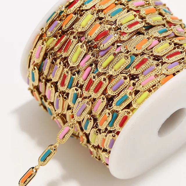 4.5mm width Colorful Enamel Stainless Steel rectangle Connector Link chain for Bracelet Necklace DIY Craft Jewelry Making 2