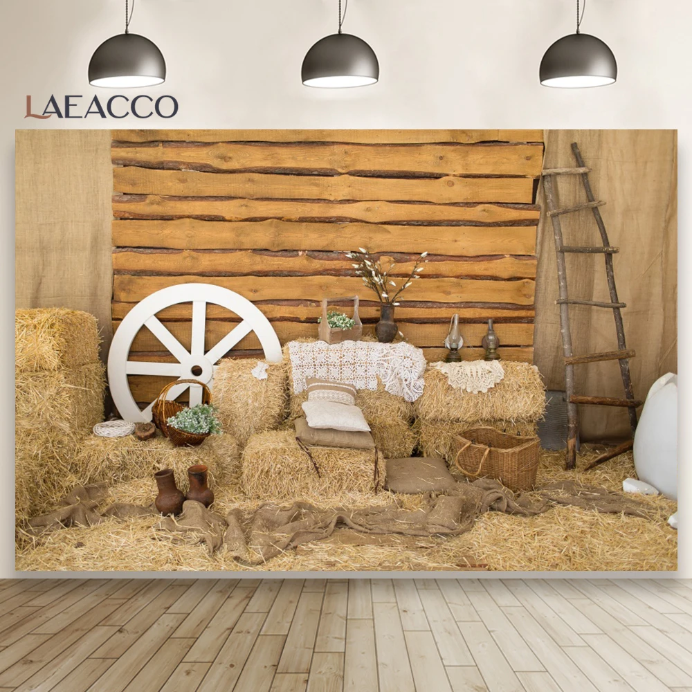 Photo Backdrops Laeacco Rural Countryside Straw Wooden Wall Wheel Flowers Potted Plants Photography Backgrounds Props photo backdrop photo wallpaper photography auxiliary props
