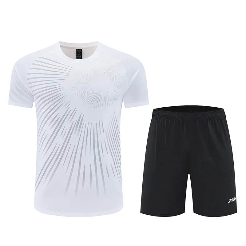 여름 피트니스 의류 아이스 실크 속건 티셔츠 세트 유니섹스 반팔 러닝 스포츠웨어 트레이닝복 짐 트레이닝 세트