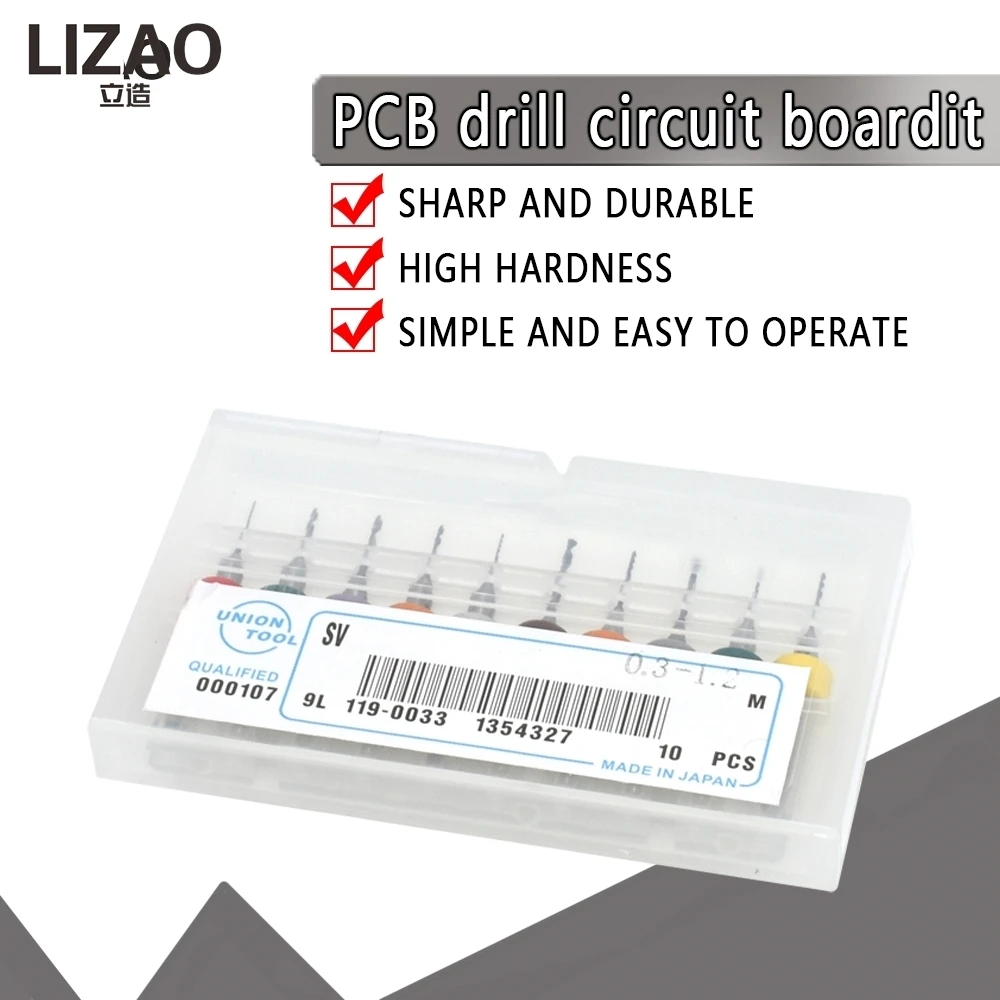 LIZAO 10pcs 0.3mm-1.1mm 마이크로 PCB 드릴 비트 회로 기판 제작을위한 텅스텐 강철 CNC 드릴링 도구 전자 DIY