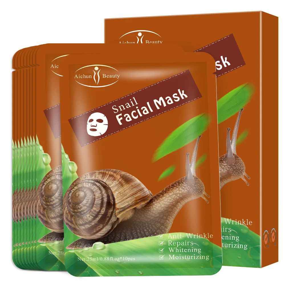 10pcs Snail Essence Facial Masks Face Care Masks Moisturizing Brightens Skin Anti-wrinkle Whitening Face Sheet Mask for Beauty holika holika витаминизирующая маска pure essence mask sheet acai berry ягоды асаи 20 мл