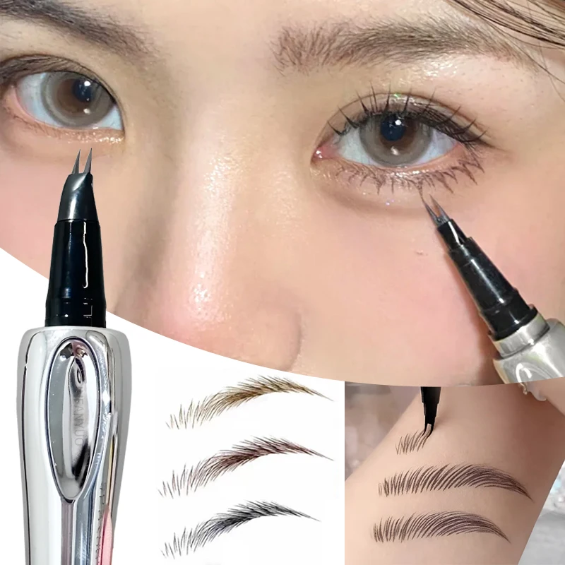 2-Point Liquid Eyebrow Pencil Waterproof Sweat-proof Outline Wild Eyebrow Easy To Wear Microblade Brow&Eyeliner Pen Cosmetics_voghion.com