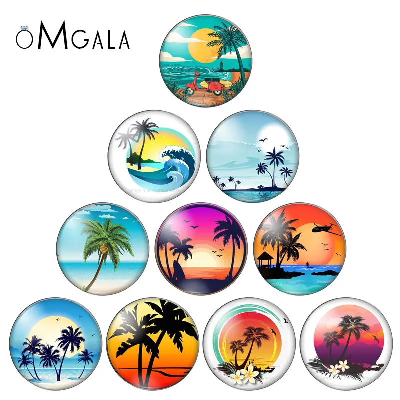 여름 해변 바다 코코넛 나무 10pcs 혼합 12mm/18mm/20mm/25mm 라운드 사..