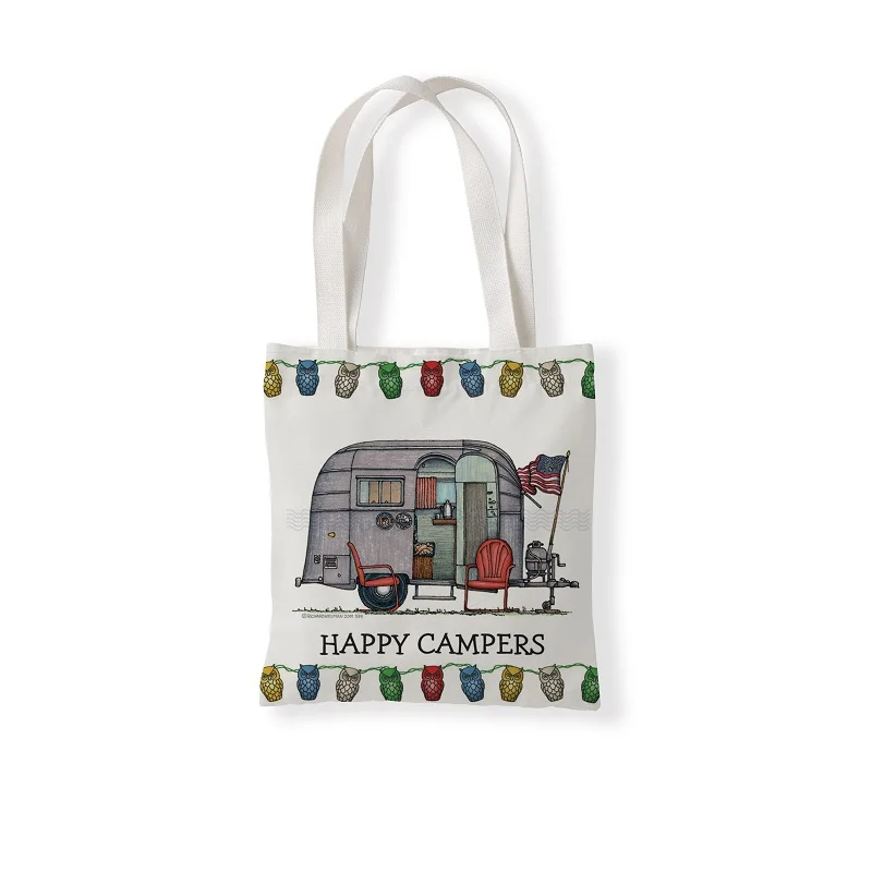 

Camping car Double print Student shopping bag Tote Reusable cartoon car Ladies Sundries bag Linen Tote bag