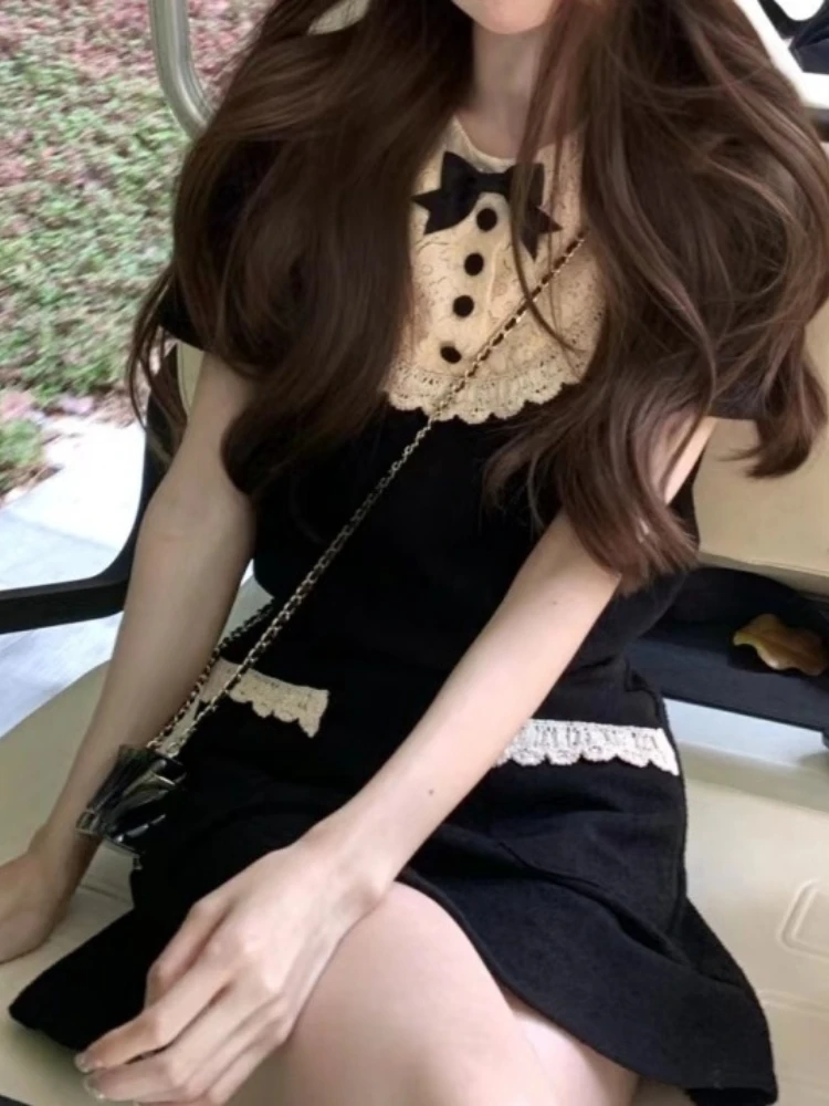Summer Kawaii Sweet Two Piece Set Women Bow French Vintage Mini Skirt Set Female Lace Retro Korean Fashion Skirt Suit 2023 New