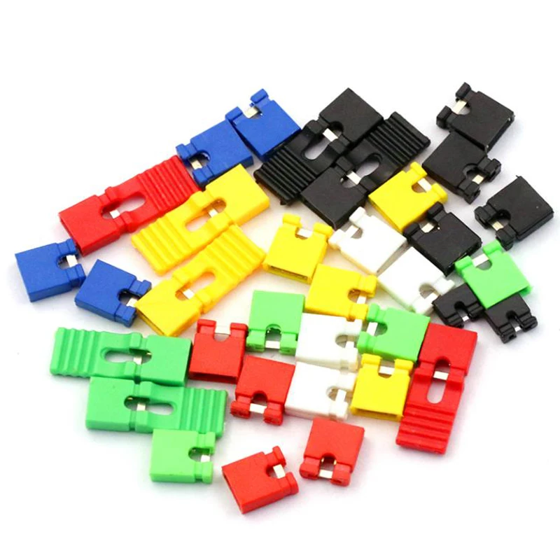 

100 шт., джемпер с коротким шагом, заглушки и корпуса проводов, шунт 2,54 мм, черный, желтый, белый, зеленый, красный, синий