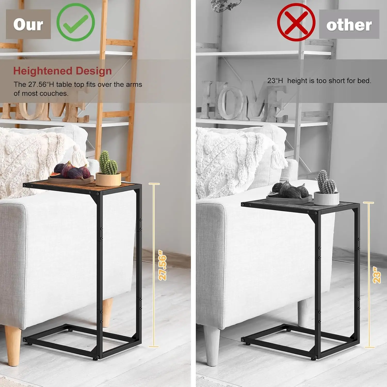 Side Table/C Shaped End Table for Couch & Bed, TV Tray for Eating on Couch, Small End Tables Small Spaces, Easy Assembly